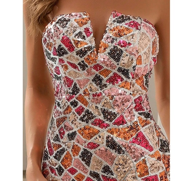 Luxe Colorful Sequin Strapless Formal Prom Wedding Dress - Picture 5 of 7